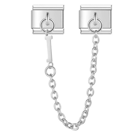 Letter I, Double Linked Charms, on Silver