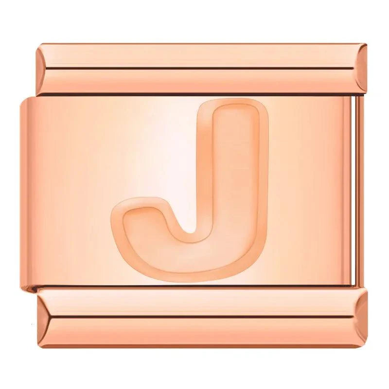 Letter J in Rose Gold, on Rose Gold