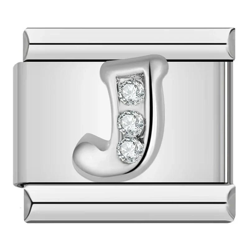 Letter J with Stones, on Silver