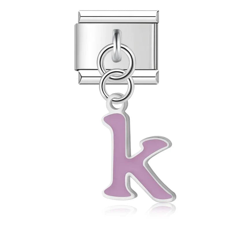 Letter K in Purple, on Silver