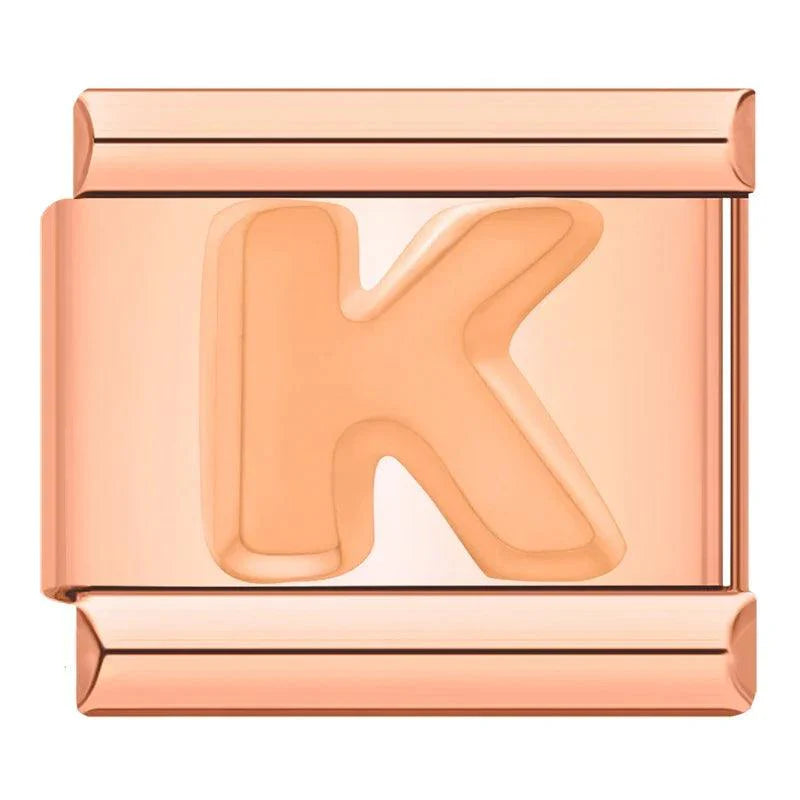 Letter K in Rose Gold, on Rose Gold