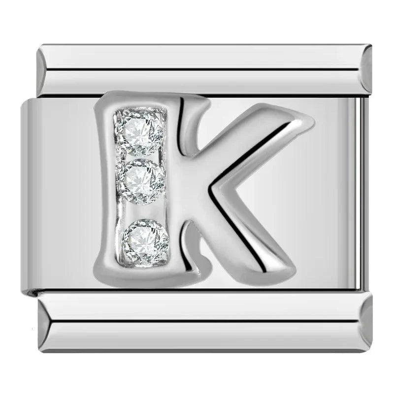 Letter K with Stones, on Silver