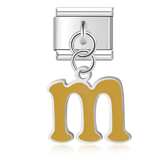 Letter M in Yellow, on Silver