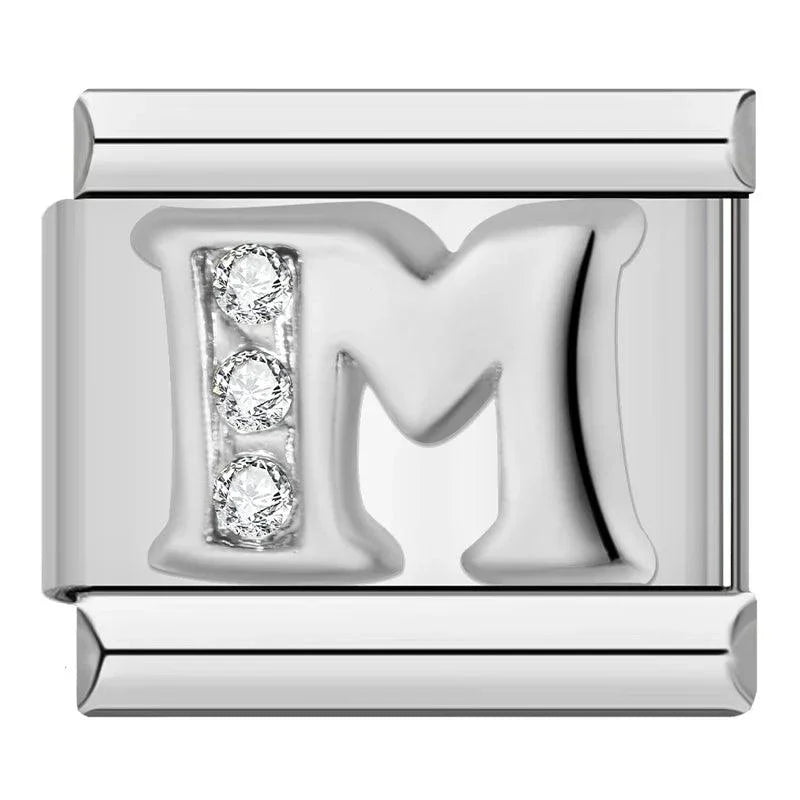 Letter M with Stones, on Silver