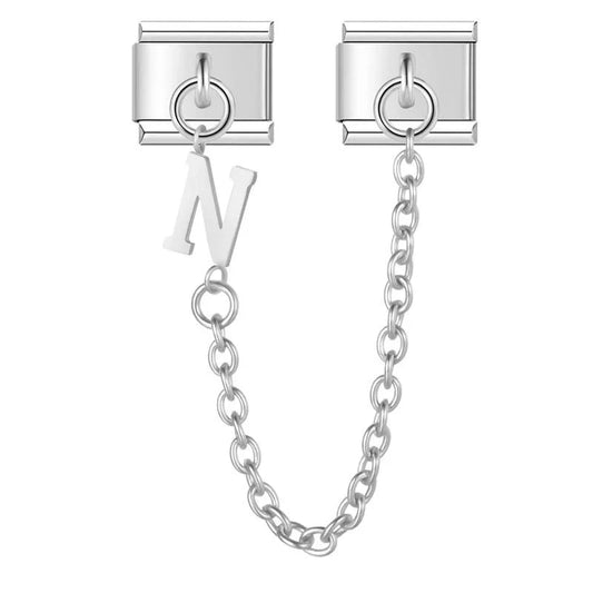 Letter N, Double Linked Charms, on Silver