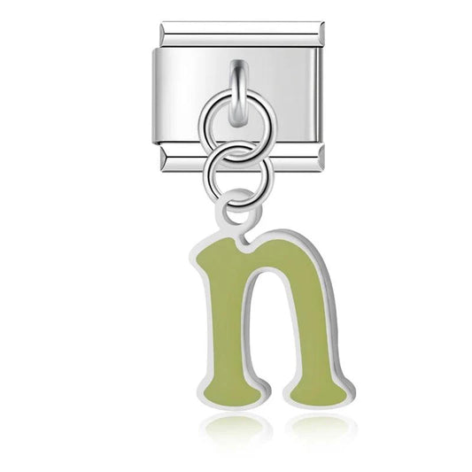 Letter N in Green, on Silver