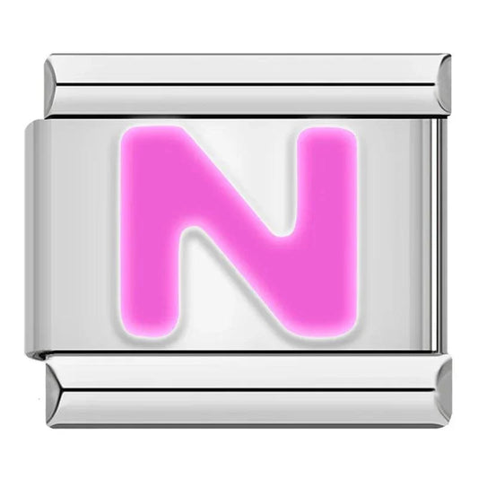 Letter N in Pink, on Silver