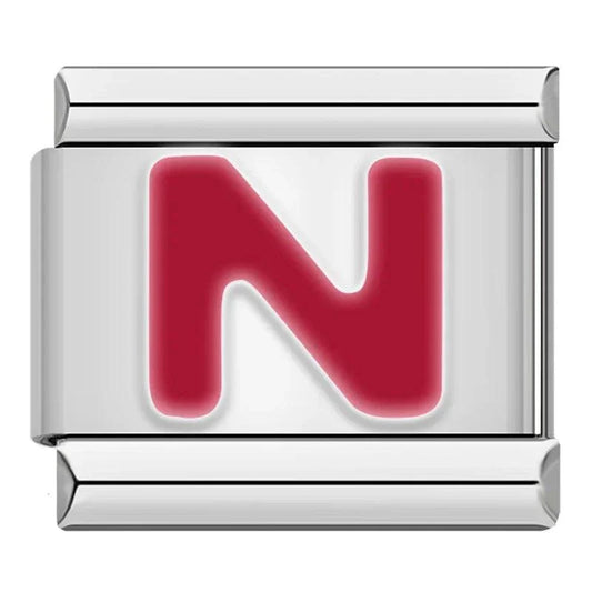 Letter N in Red, on Silver