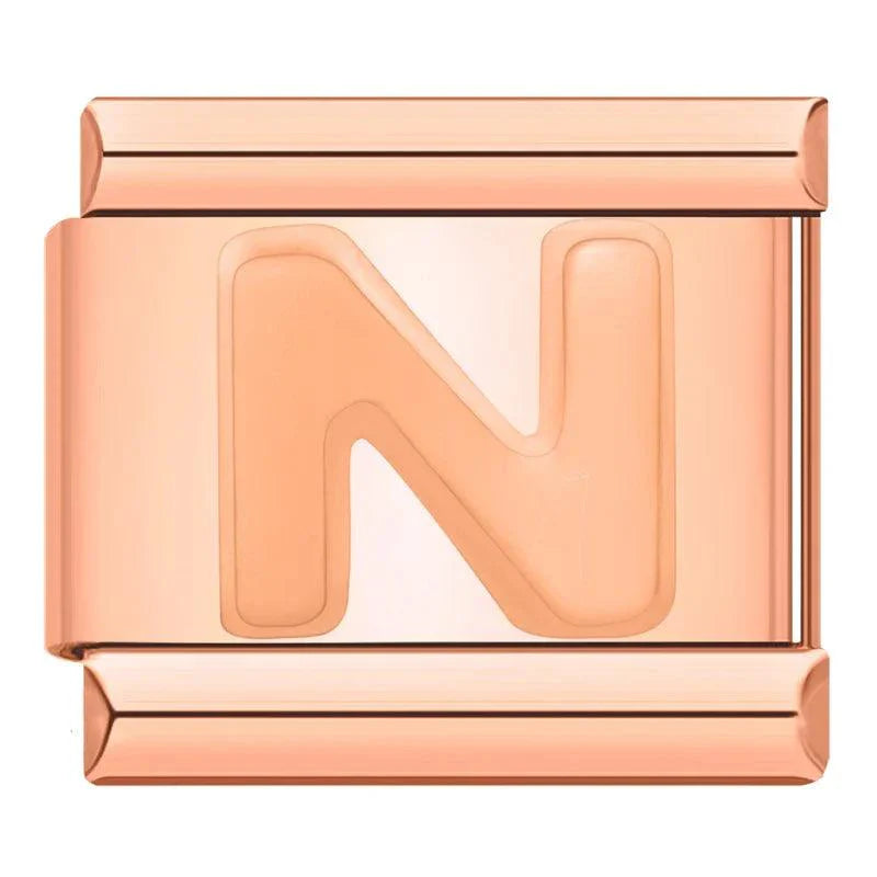 Letter N in Rose Gold, on Rose Gold