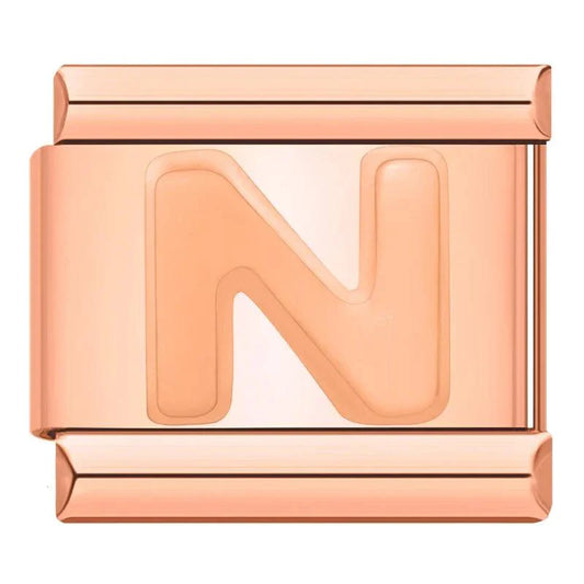 Letter N in Rose Gold, on Rose Gold