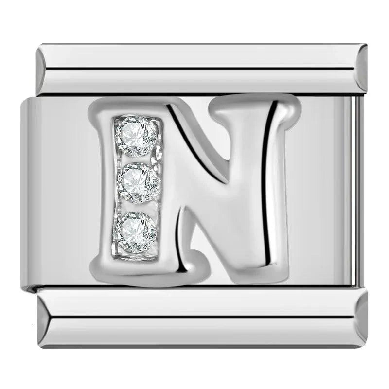 Letter N with Stones, on Silver