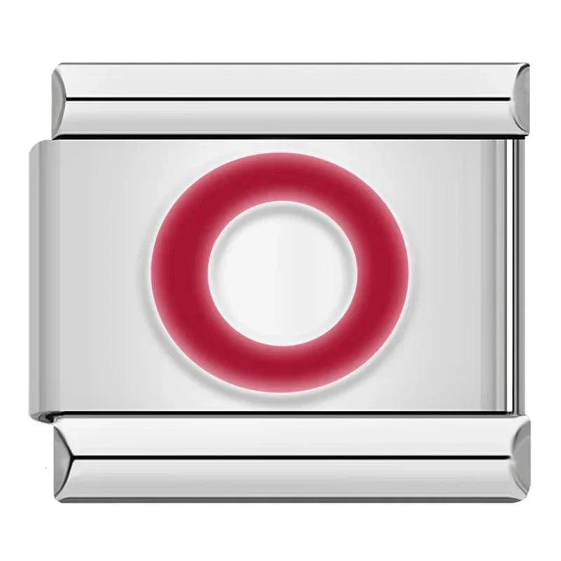 Letter O in Red, on Silver