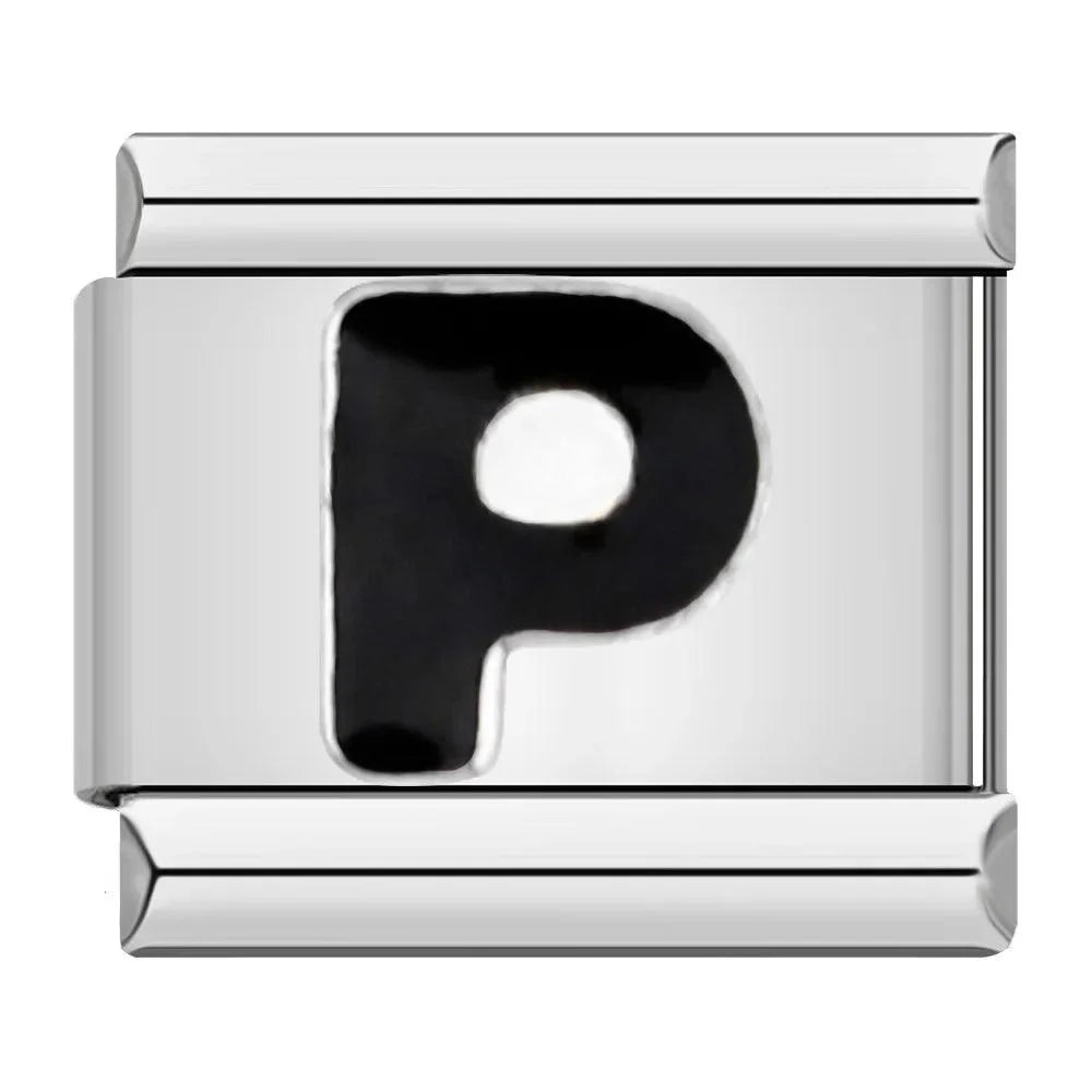 Letter P in Black, on Silver