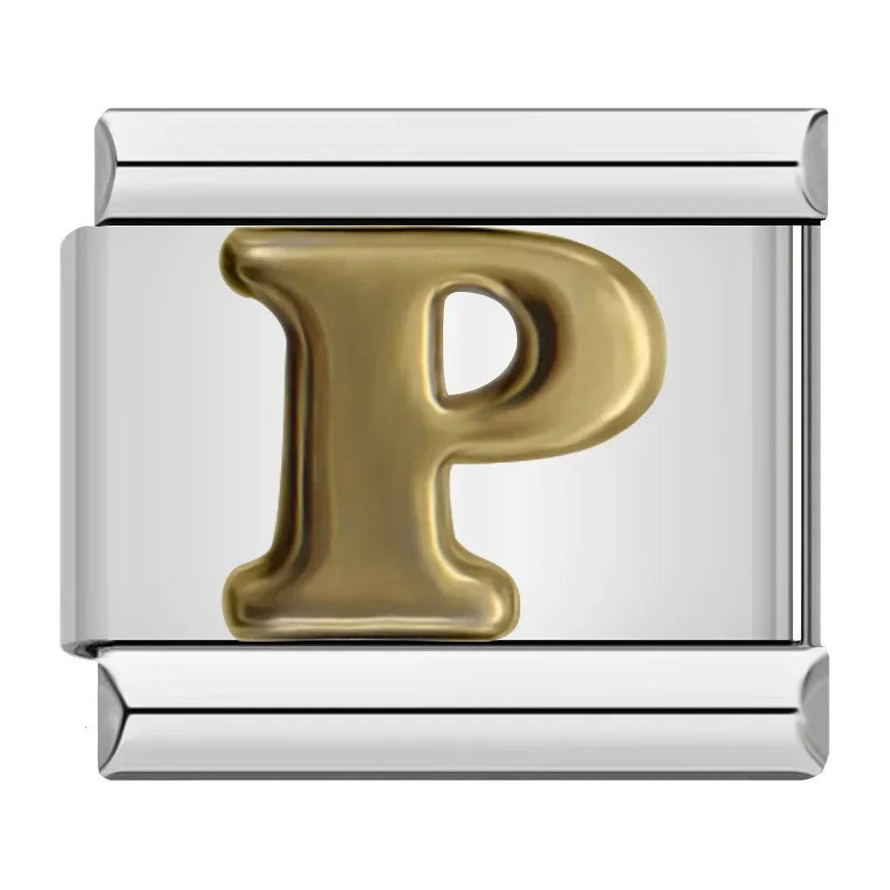 Letter P in Gold, on Silver