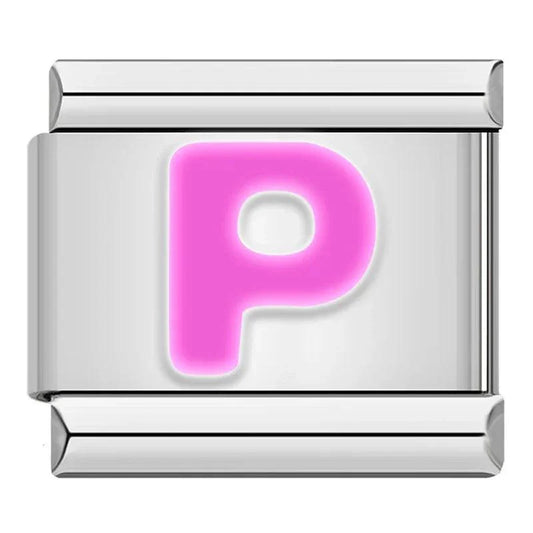 Letter P in Pink, on Silver