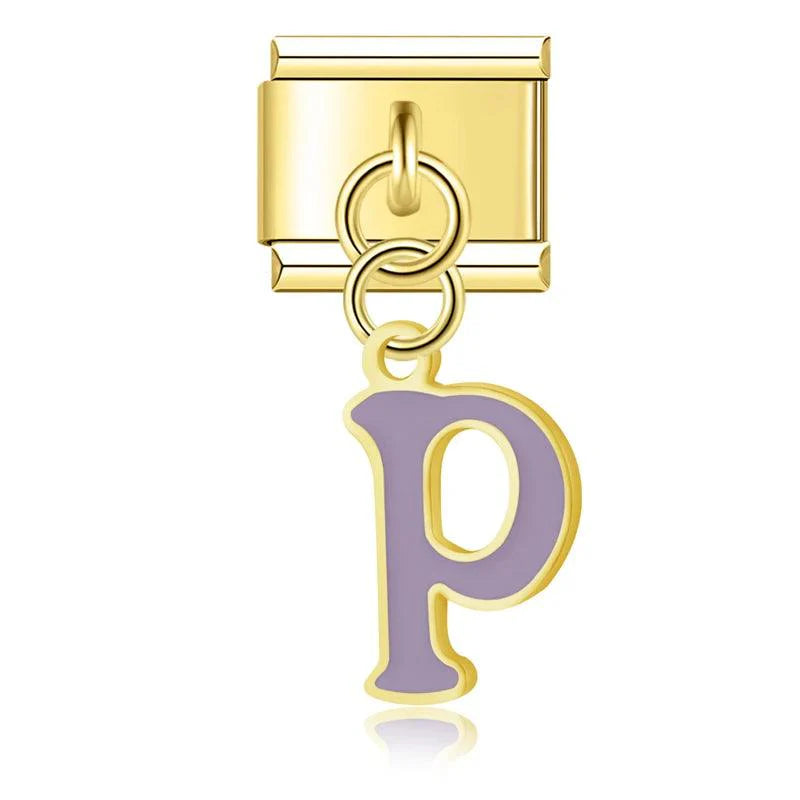 Letter P in Purple, on Gold