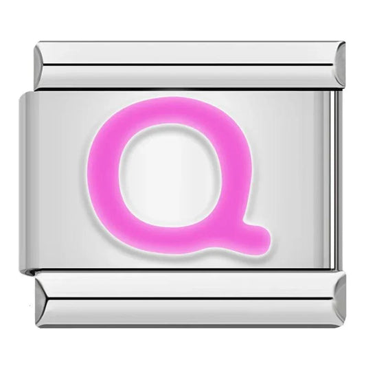 Letter Q in Pink, on Silver