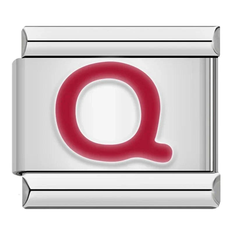 Letter Q in Red, on Silver