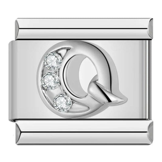 Letter Q with Stones, on Silver