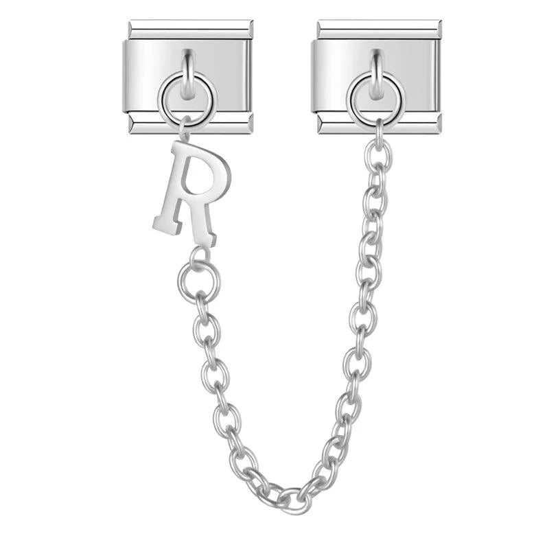 Letter R, Double Linked Charms, on Silver