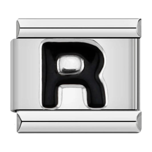 Letter R in Black, on Silver