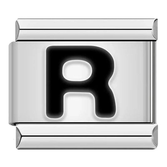 Letter R in Black, on Silver