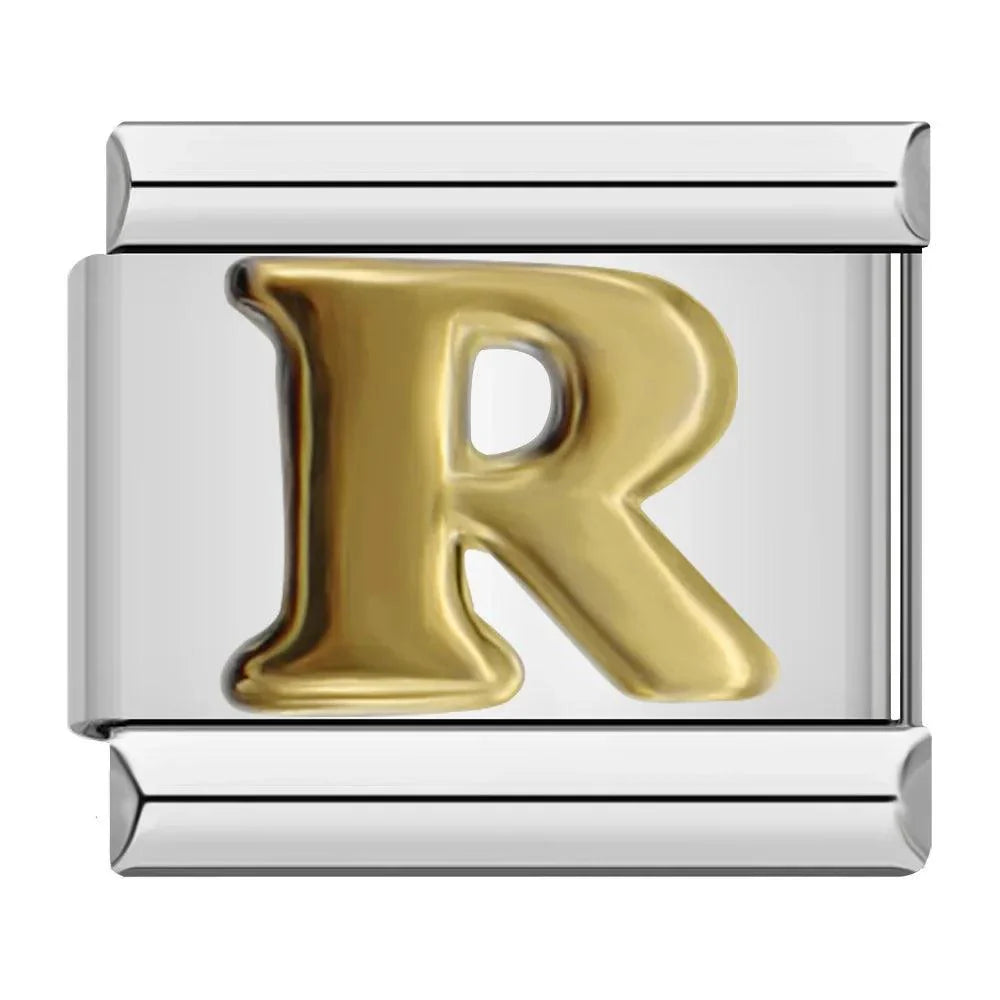 Letter R in Gold, on Silver