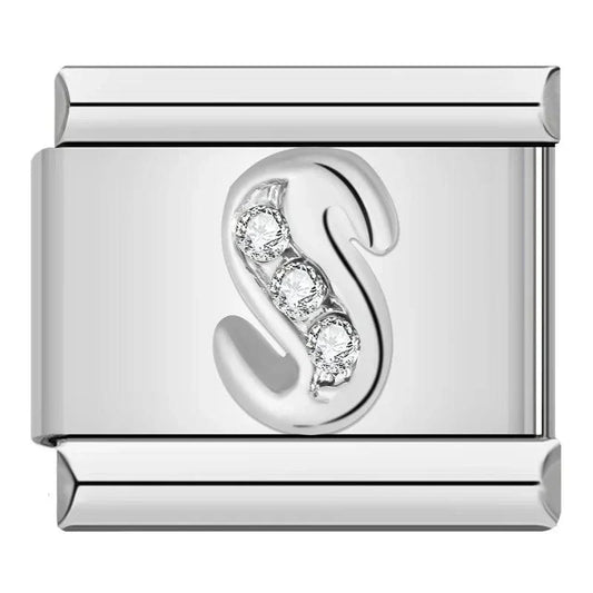 Letter S with Stones, on Silver