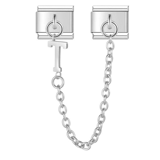 Letter T, Double Linked Charms, on Silver