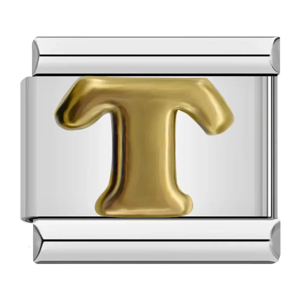 Letter T in Gold, on Silver