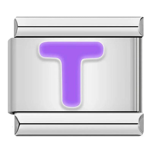 Letter T in Purple, on Silver