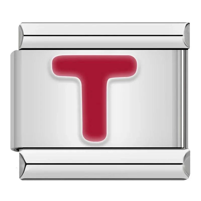 Letter T in Red, on Silver