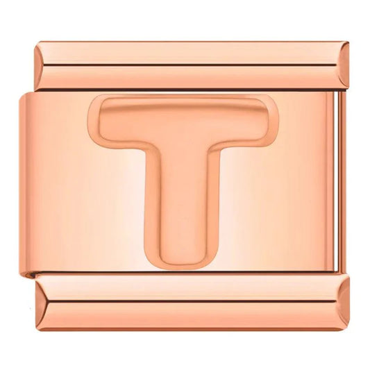 Letter T in Rose Gold, on Rose Gold