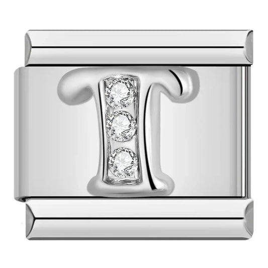 Letter T with Stones, on Silver