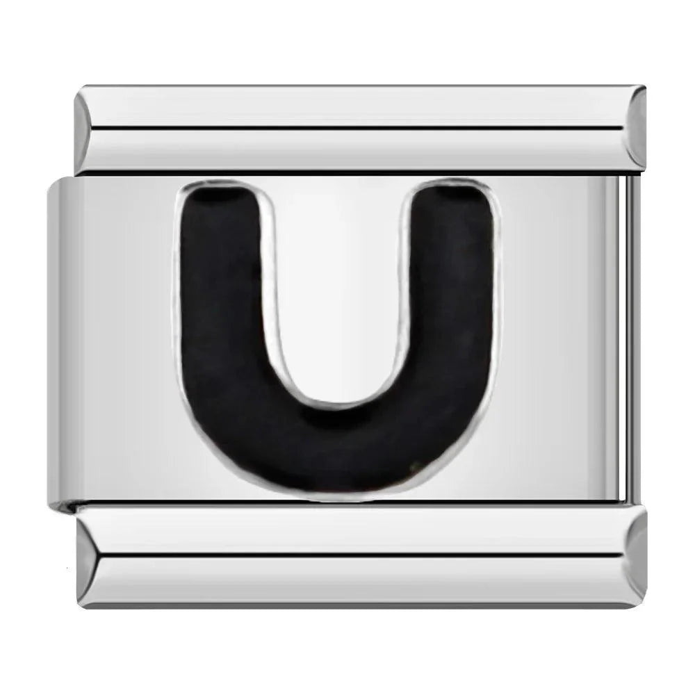 Letter U in Black, on Silver