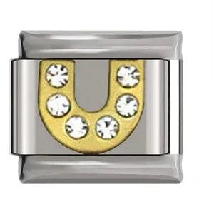 Letter U in Gold with Stones, on Silver