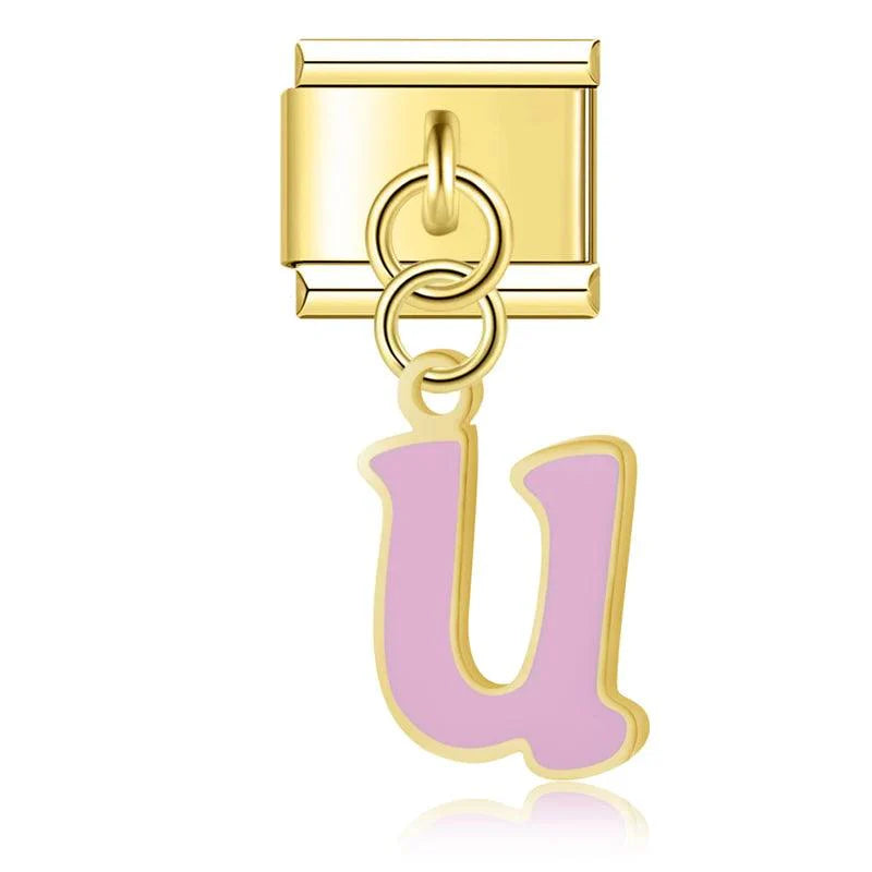 Letter U in Pink, on Gold