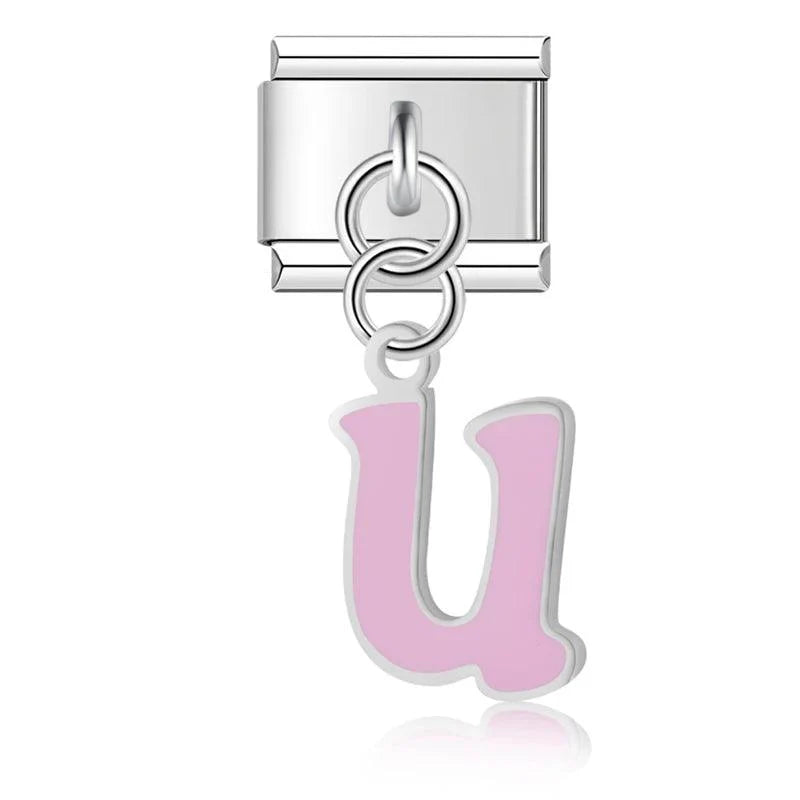 Letter U in Pink, on Silver