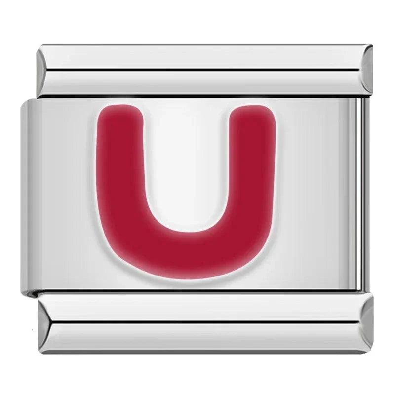 Letter U in Red, on Silver