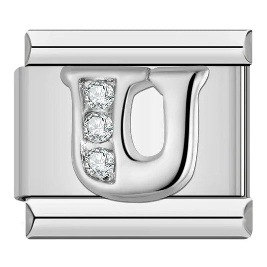 Letter U with Stones, on Silver