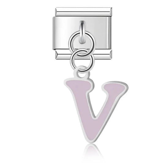 Letter V in Pink, on Silver