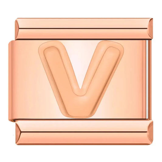 Letter V in Rose Gold, on Rose Gold