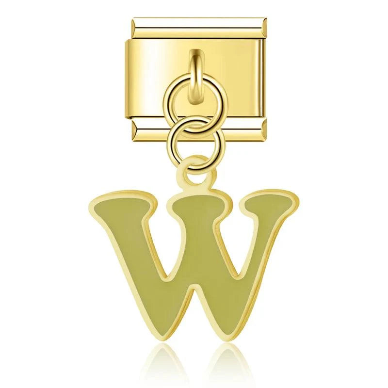 Letter W in Green, on Gold