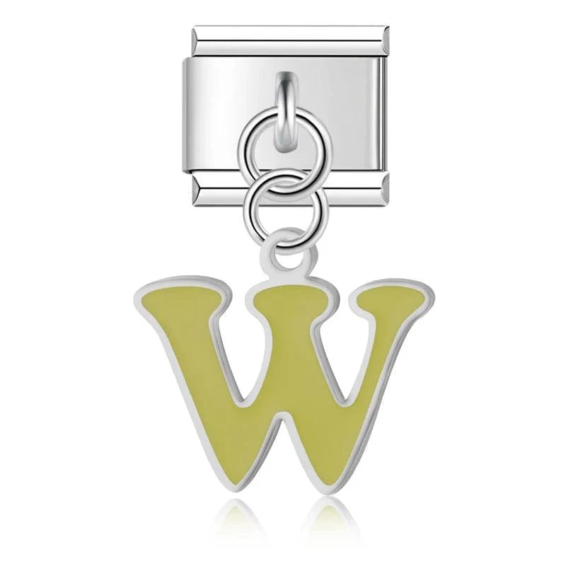 Letter W in Green, on Silver