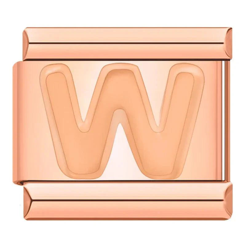 Letter W in Rose Gold, on Rose Gold