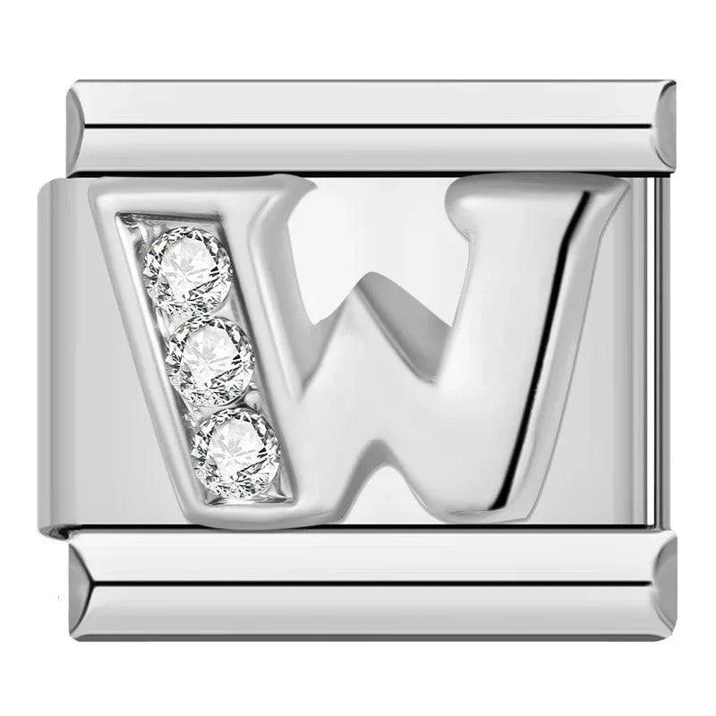 Letter W with Stones, on Silver