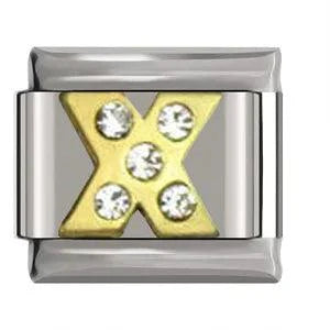 Letter X in Gold with Stones, on Silver