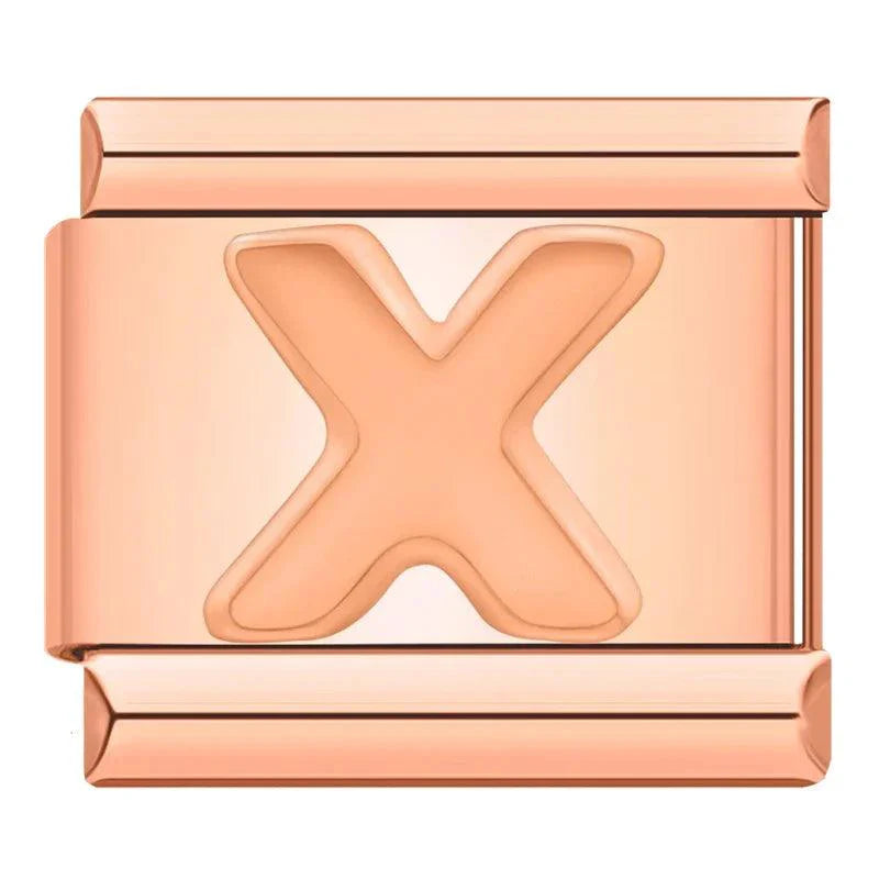 Letter X in Rose Gold, on Rose Gold