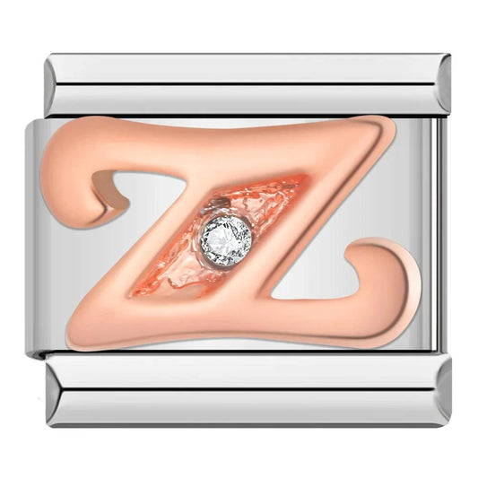 Letter Z in Rose Gold with Stones, on Silver