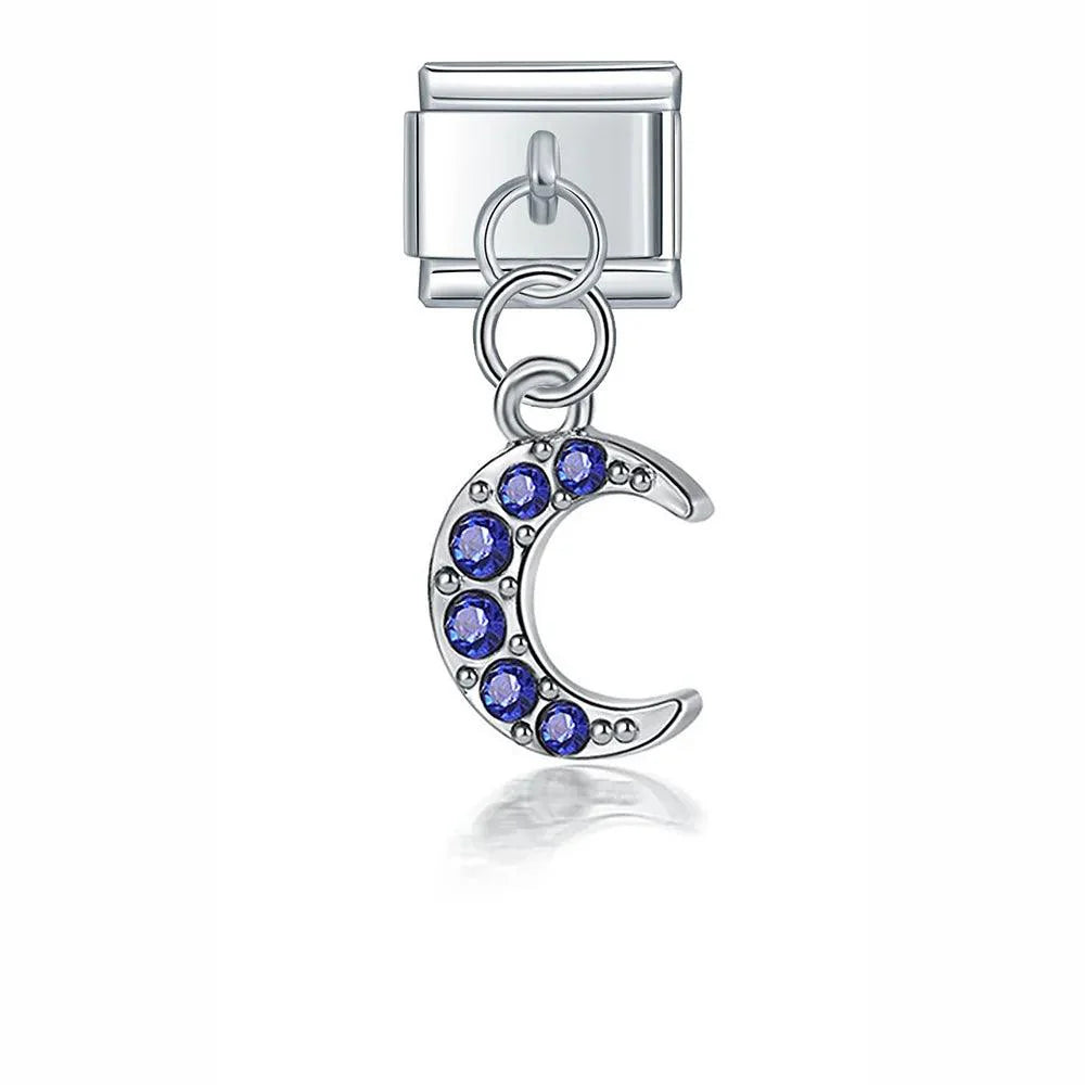 Moon with Blue Stones, on Silver